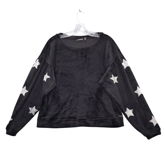 Nanette Lepore Tops - Nannette Lepore Black Velour Star Print‎ Long Sleeve Pullover Top Sz S